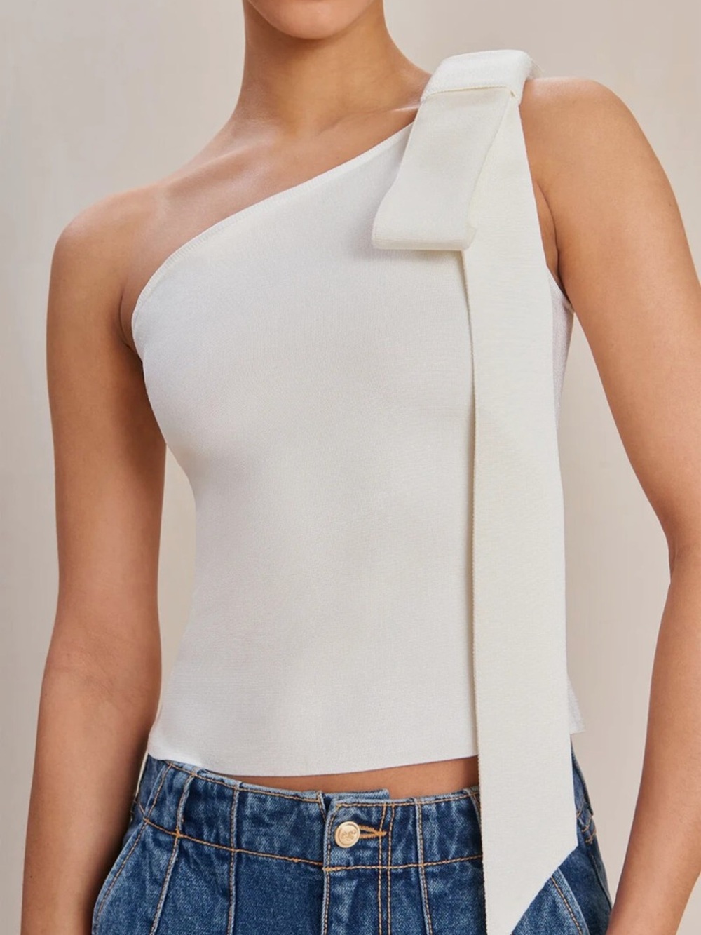 Cult Gaia Ivory One-Shoulder Tie-Camisole